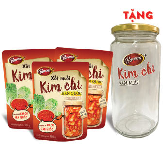 Combo 3 gói Xốt Muối Kim Chi Hàn Quốc Barona 180g TẶNG 1 Hũ Thủy Tinh Cao Cấp (1 lít)