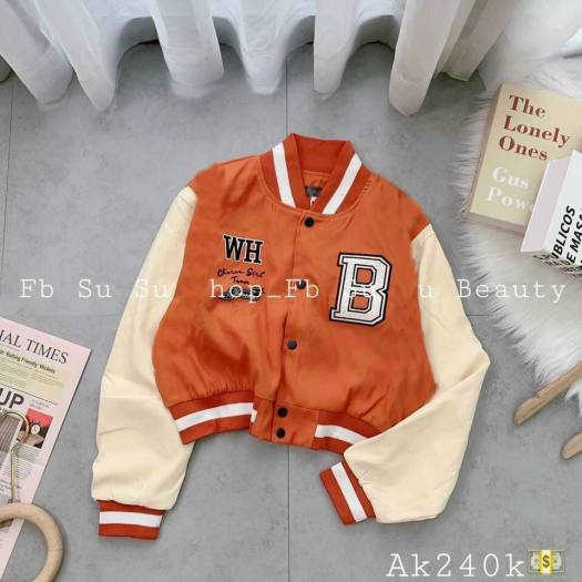 Áo Khoác Bomber Nữ, Áo Khoác Kiểu Ráng From Croptop Chất Liệu Thun Nỉ Ngoại Cao Cấp, In Phối Logo Chữ B Độc Đáo. TP