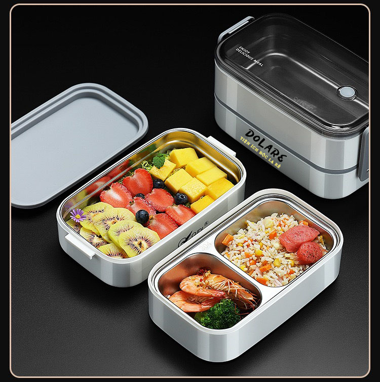 Hộp cơm giữ nhiệt 2 tầng 3 ngăn inox 304 cao cấp, tặng bộ đũa muỗng - hộp đựng cơm giữ nhiệt - hộp cơm văn phòng