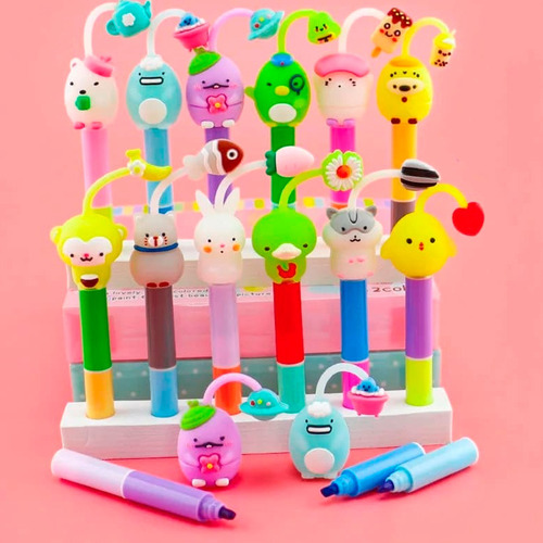 Hộp 6 Cây Bút Dạ Quang 2 Đầu ( 12 màu ) Đầu Thú Dễ Thương Cute