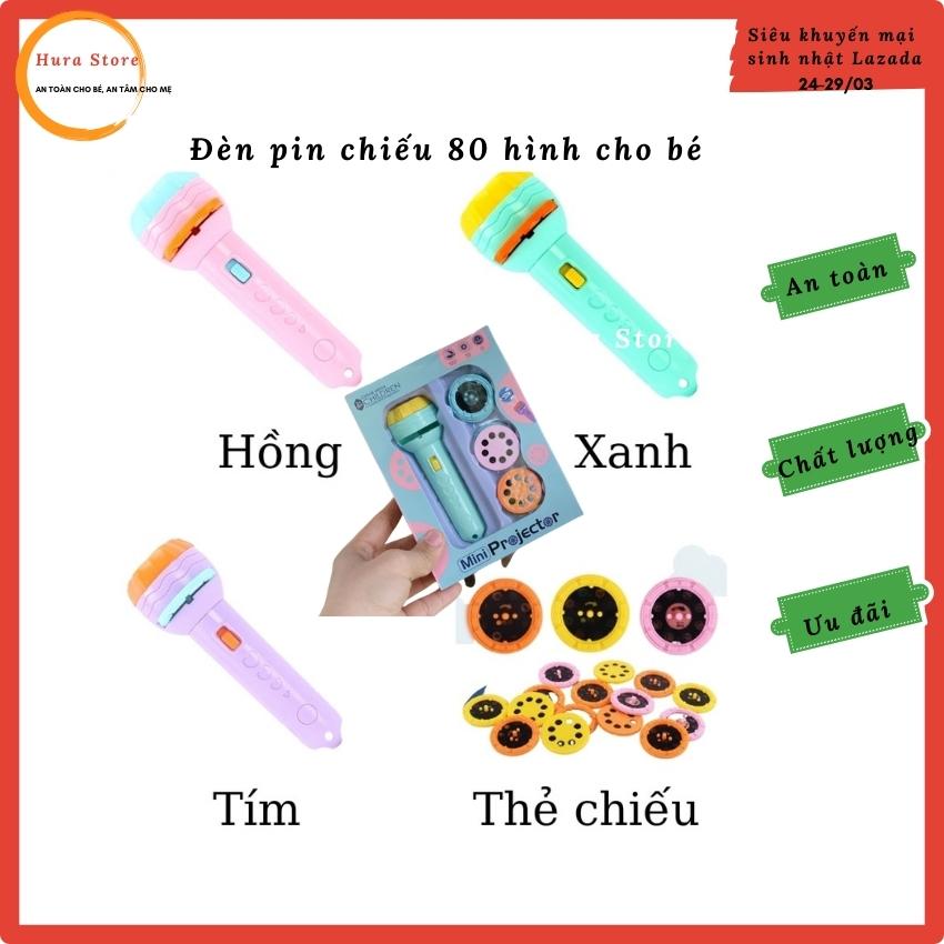[Freeship]đèn pin chiếu 80 hình cho bé nhỏ gọn, gồm nhiều chủ đề như phương tiện, con vật, sinh nhật,... kích thích khả năng sáng tạo cho bé - Hura Kid