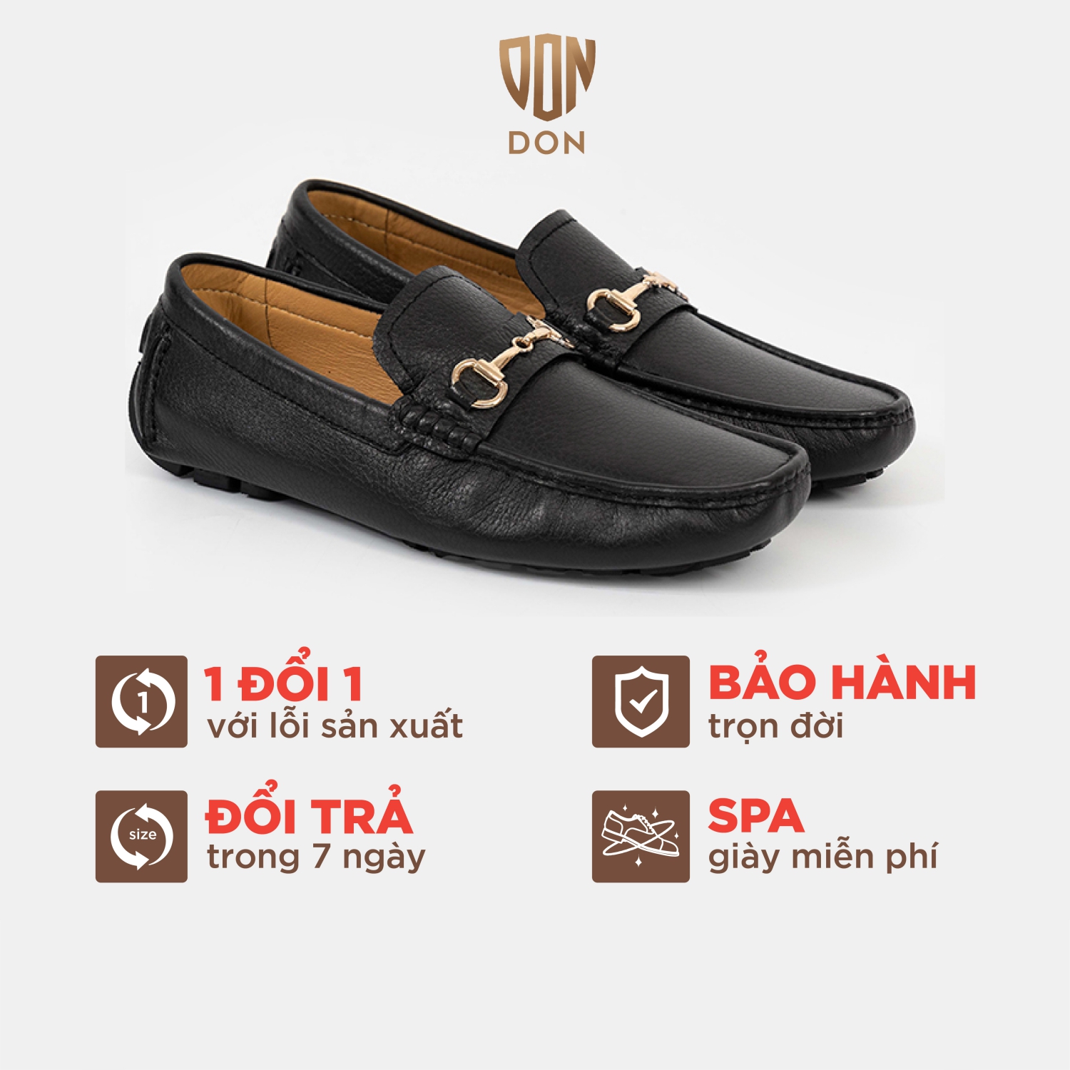 Giày Lười Nam Da Bò DON ITALO, Giày Lười Nam Đẹp Đế Êm, Nhẹ (Moccasins Đen - Da Mil - Khoá Vàng)