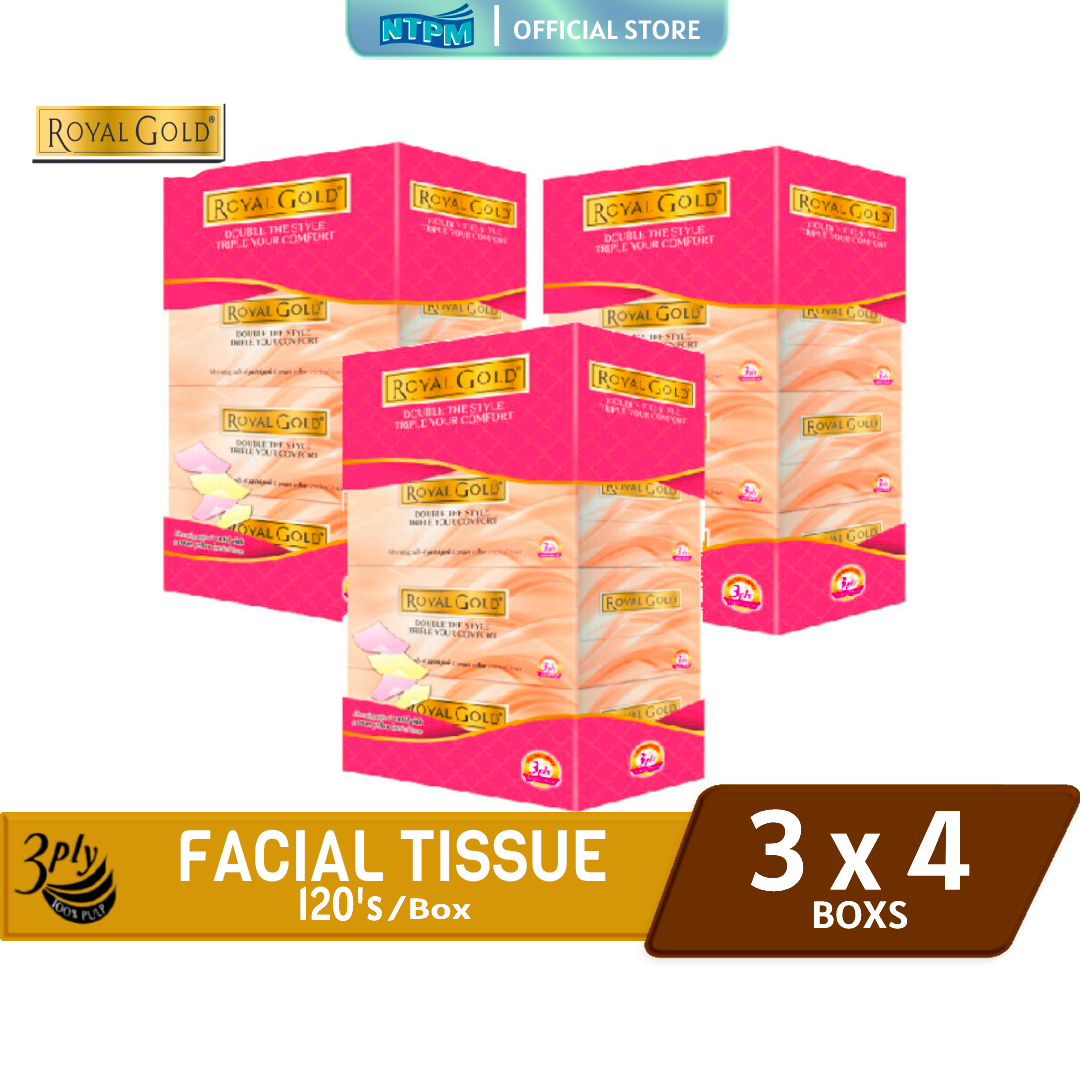 Royal Gold Twin Tone Facial Tissues 4 bxs x 120 Sheets X 3 Packs