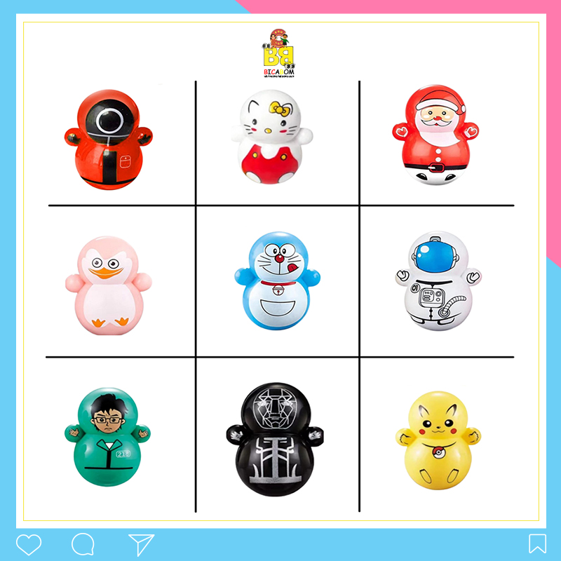 Đồ chơi lật đật mini dễ thương cho bé chủ đề doraemon squid game pikachu mèo kitty siêu nhân nhà du hành Bicabom Bc39