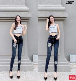 Quần jean nữ lưng cao họa tiết thêu hoa form SKINNY chất bò co giãn 4 chiều hàng chuẩn shop LULYFASHION-HH604
