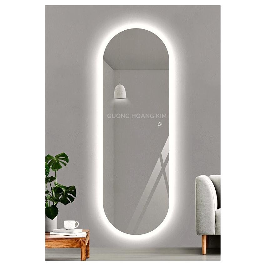 Gương toàn thân treo tường, gương toàn thân có đèn led cảm ứng hình oval kích thước 40x120cm HK1010