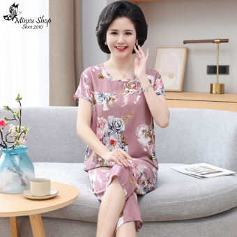 Bộ mặc nhà trung niên bộ đồ quần lửng vải lanh loại chuẩn hàng Quảng Châu Minxu shop GH