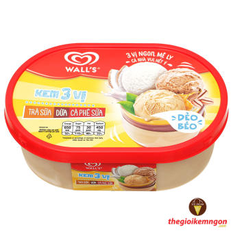 Kem hộp Wall's 3 vị Trà sữa - Dừa - Cafe sữa 760ML