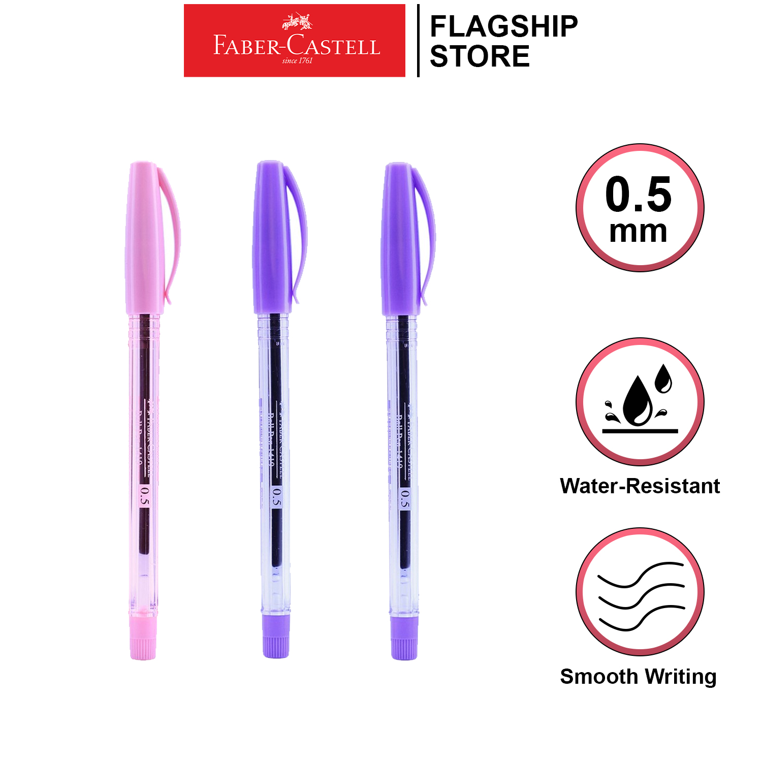 Faber-Castell 1419 Ballpen Black 3PCS Pastel Barrel (Violet Violet Pink) (12SP1419VVP3)