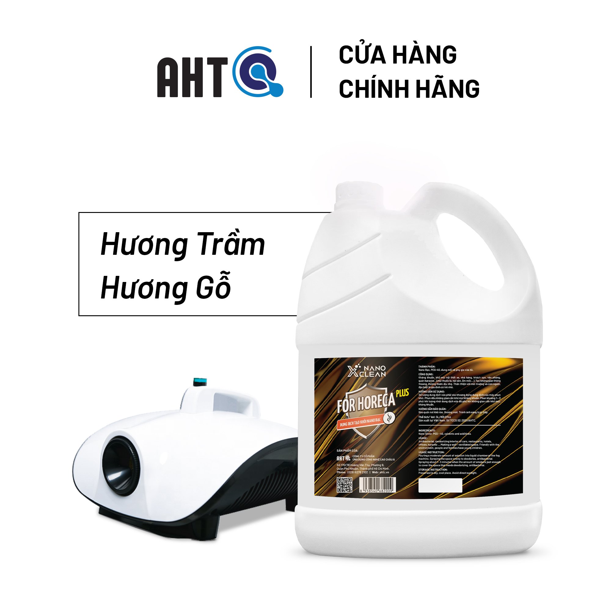 Dung dịch tạo khói, phun khói Nano Xclean For Horeca 5L-Hương Gỗ/Hương Trầm-Diệt Khuẩn, Khử Mùi, Khử Khuẩn Không Gian, Mùi Ẩm Mốc-Nano Bạc AHTC