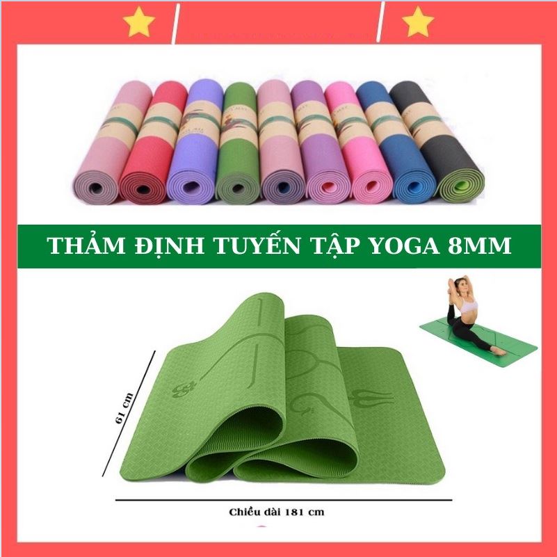 Thảm yoga định tuyến cao cấp, thảm tập yoga, tập gym 2 lớp chất liệu tpe + dây buộc thảm + túi đựng thảm cao cấp