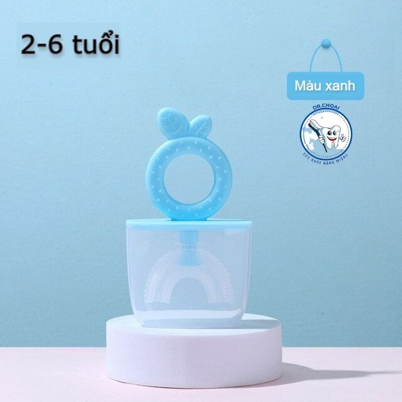 Bàn Chải Đánh Răng Trẻ Em Chữ U Cao Cấp Có Nắp Kháng Khuẩn Chất Liệu Silicon Thực Phẩm Siêu Mềm 360 Độ Ôm Sát Hàm Răng An Toàn Cho Bé, Giúp Trẻ Thích Đánh Răng