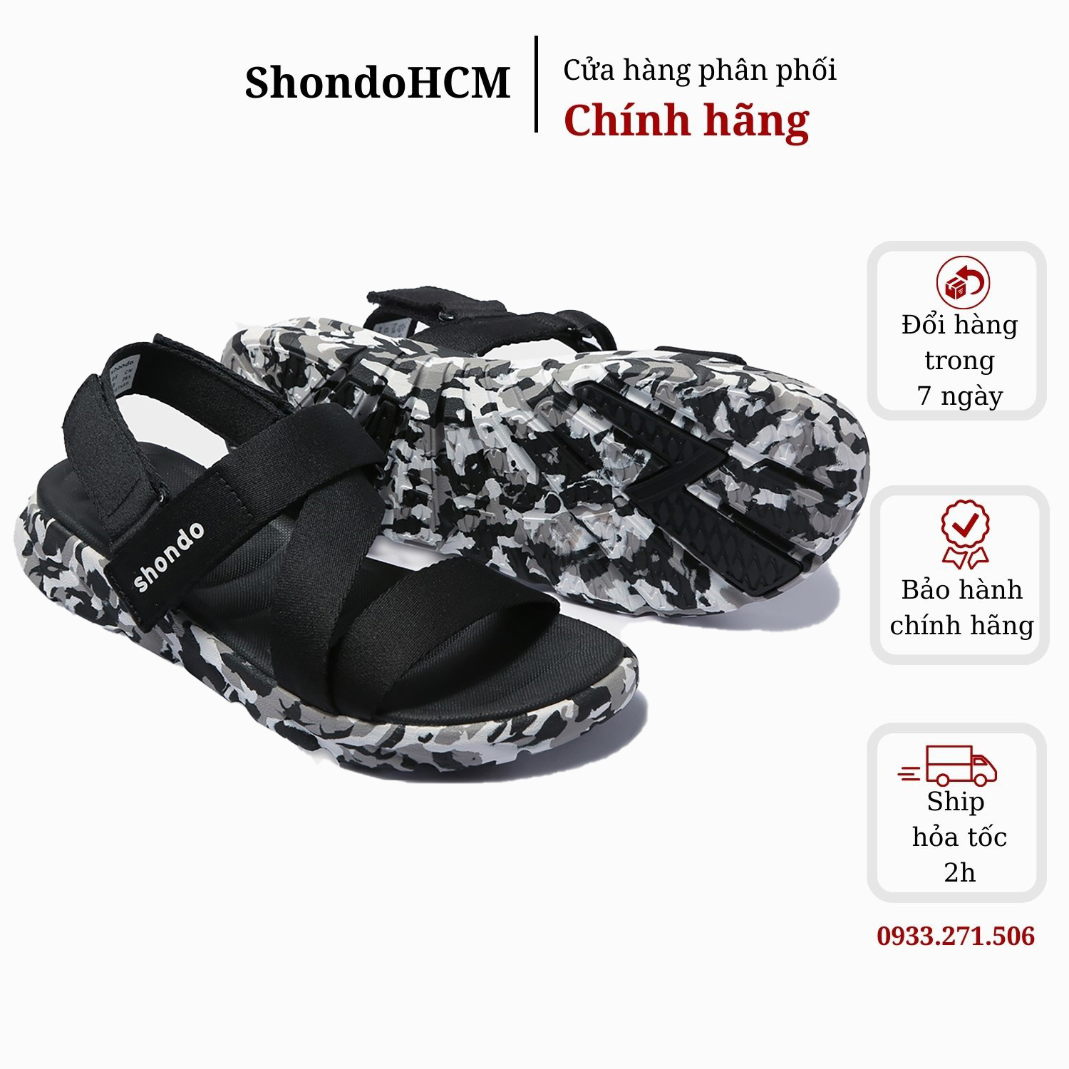 Giày sandals Shondo F6 Sport camo đen full F6S501 ShondoHCM Shondo chính hãng