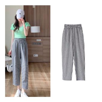 Quần Baggy Nữ Lưng Chun Kẻ Caro Đen Trắng Trẻ Trung