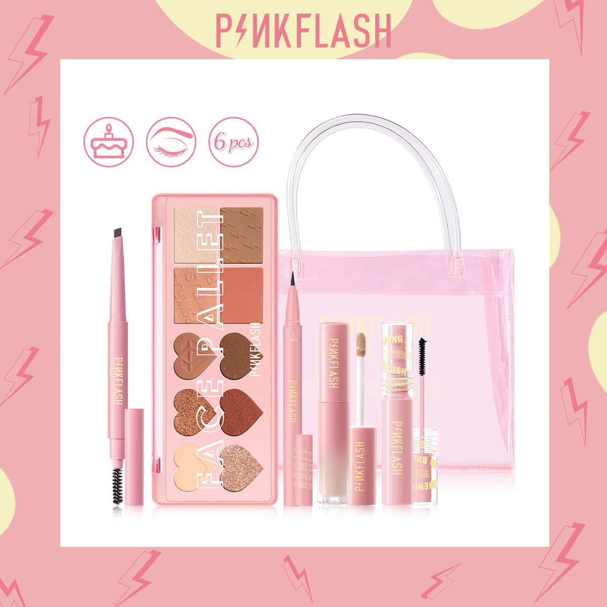 PINKFLASH 6PCS / BỘ OhMyColor 1 Bộ trang điểm kỷ niệm Bộ trang điểm đầy đủ Bộ trang điểm hoàn chỉnh Quà tặng Giáng sinh Bộ đồ trang điểm mắt