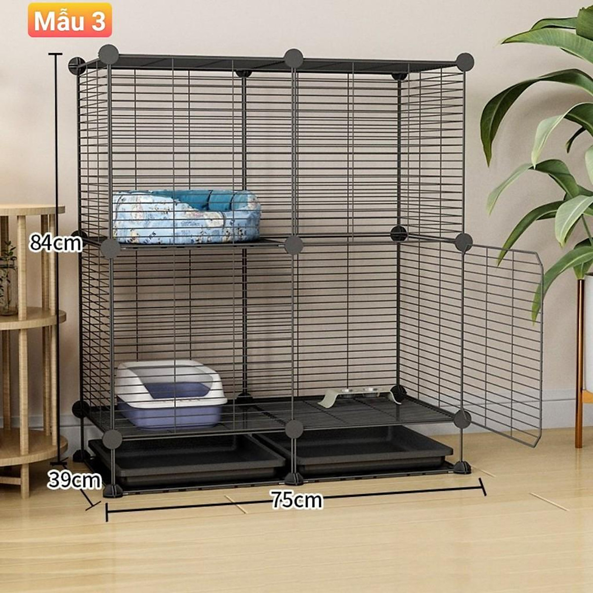 (Tặng khay vệ sinh,đế,chốt) Chuồng chim, vẹt, thỏ, sóc, chó, mèo 2 tầng giá rẻ đẹp lắp ghép với lưới sắt sơn tĩnh điện nuôi thú cưng, bọ ú