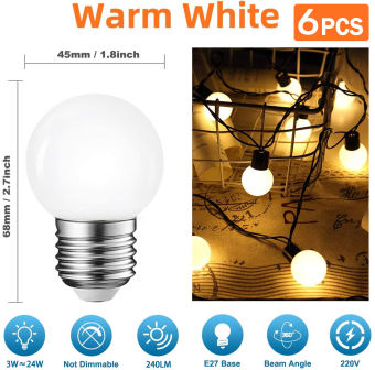 6 Gói Bóng Đèn LED E27 1W 2W 3W G45 Bóng Đèn Dây Tóc LED Edison Nhựa Màu Sữa Bóng Đèn Ngủ Màu Trắng Ấm 220V Bóng Đèn Led Tiết Kiệm Năng Lượng Cho Gia Đình