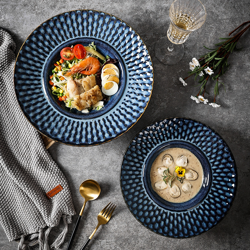 Gambar 2022 New Large Ceramic Dinner Plate Household Kiln to Soup Plate Hotel Pasta Plate Straw Hat Plate Can Be