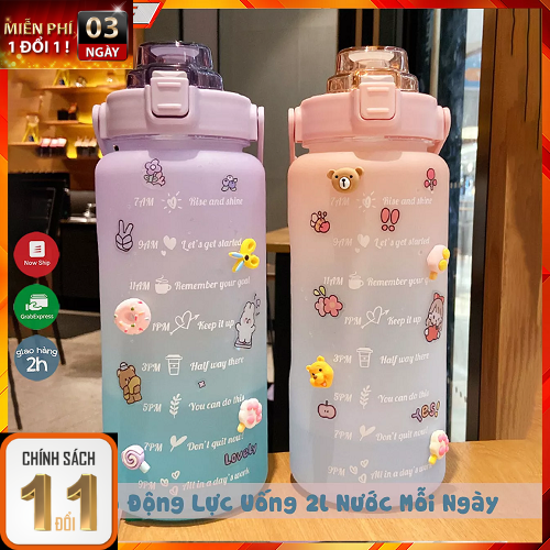 Bình nước 2 lít - bình nước thể thao,bình nước 2 lít có vạch báo giờ uống nước - chất liệu an toàn