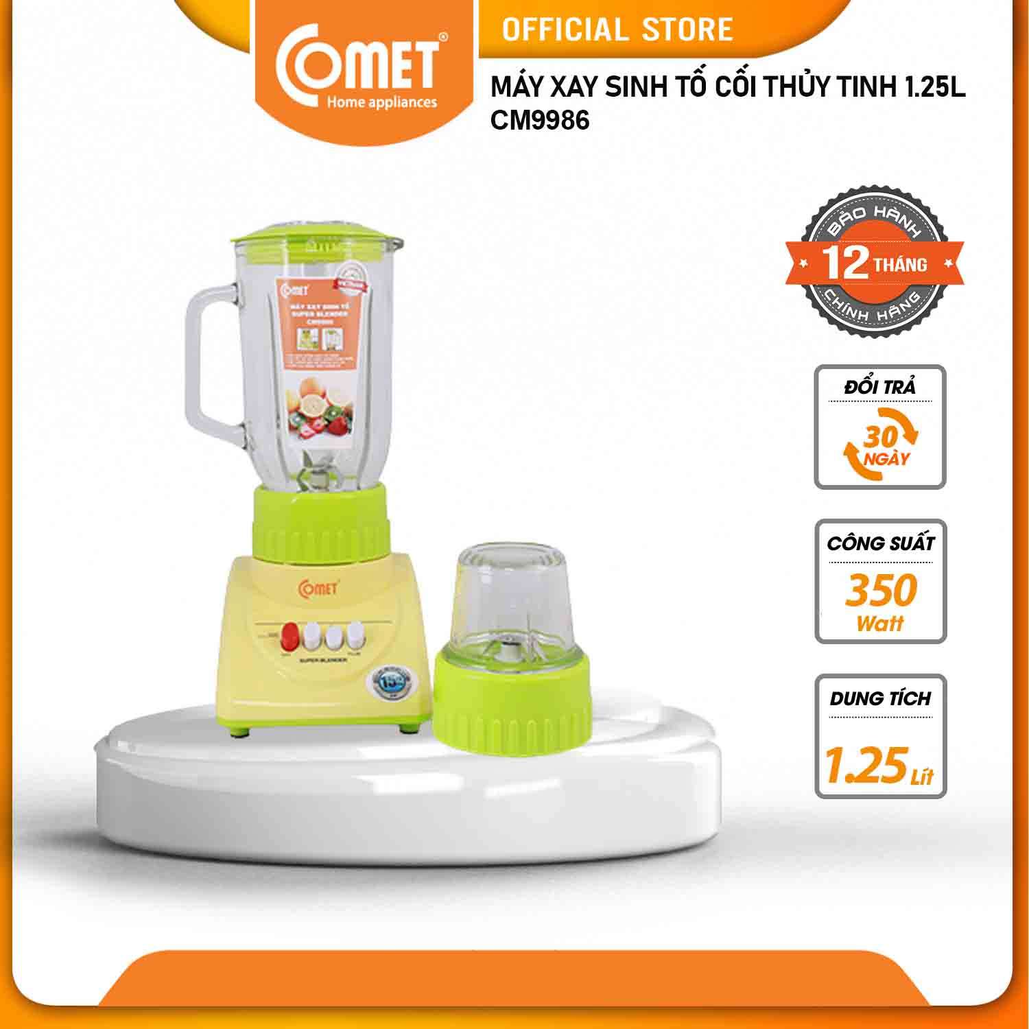 Máy xay sinh tố 2 cối thủy tinh COMET CM9986 - Dung tích 1.25L - Công suất 300W - Bảo hành 12 tháng - Hàng Chính Hãng
