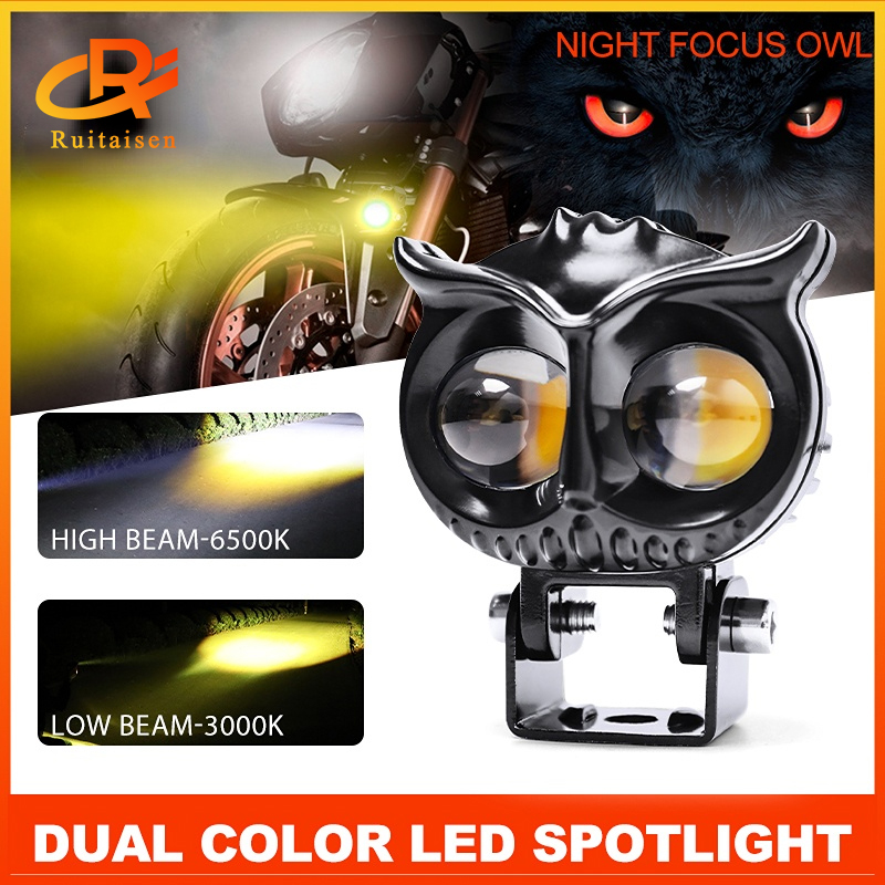 Đèn pha led chiếu điểm xe máy đèn sương mù 12v ống kính led hai màu chiếu xa/thấp