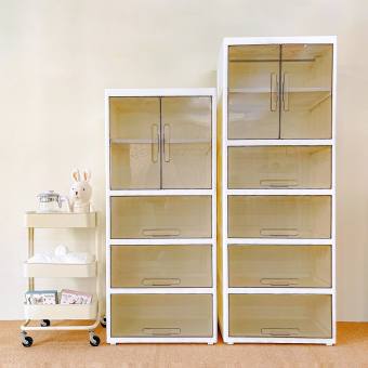 Tủ nhựa trong suốt Monmon Inside, tủ đựng quần áo trẻ em 4 tầng/ 5 tầng - Chính Hãng
