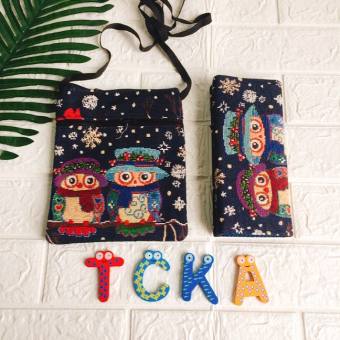 Combo 2 Bóp Ví Thổ Cẩm (Cú Đôi Xanh Đen) .