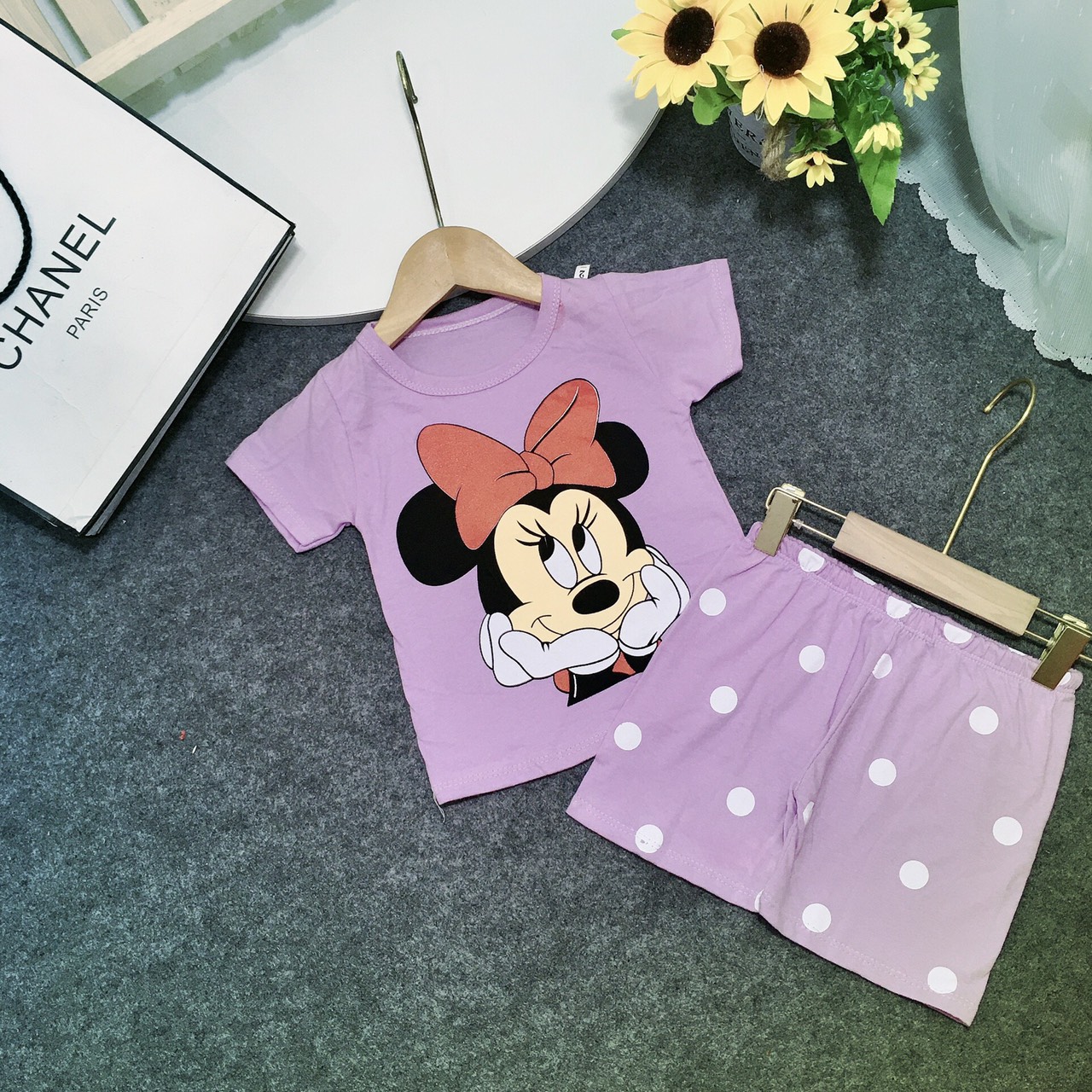 Bộ thun cotton chuột Micky bé gái