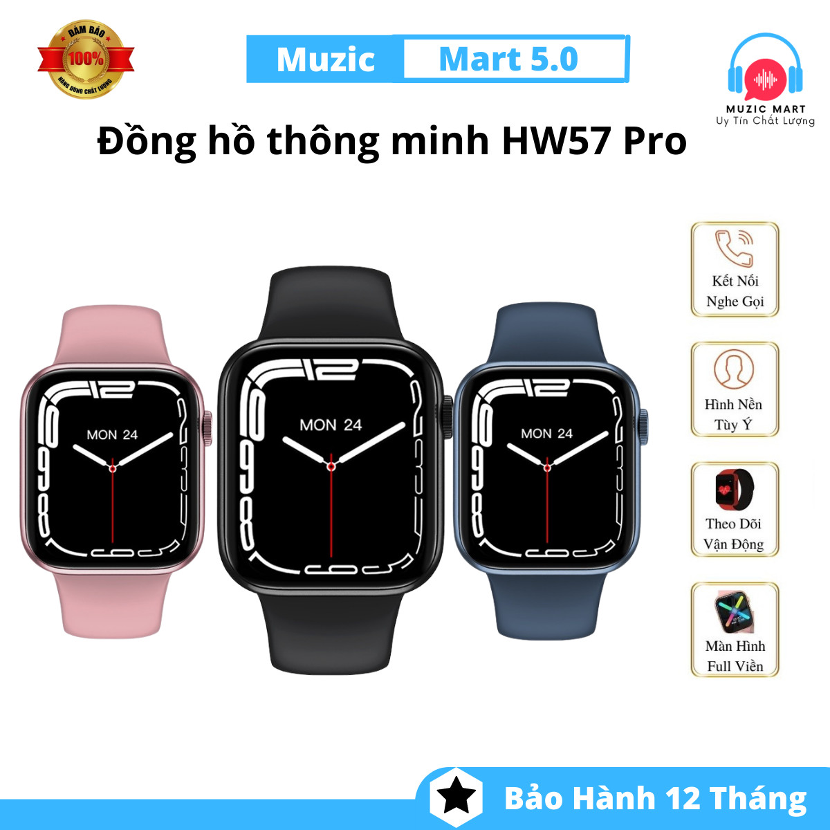 Đồng hồ thông minh HW57 Pro - Kết nối NFC, Bluetooth, màn hình cảm ứng vuông 1.77 inch - Có ngôn ngữ tiếng Việt - Công nghệ sạc không dây - Điều khiển qua ứng dụng Wearfit Pro - Chống thấm nước chuẩn IP68 - Gọi điện, đổi hình .