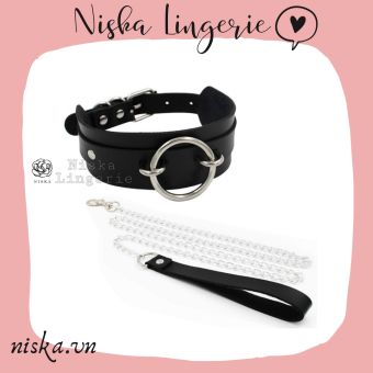 Vòng cổ da kèm dây xích - Mã M02