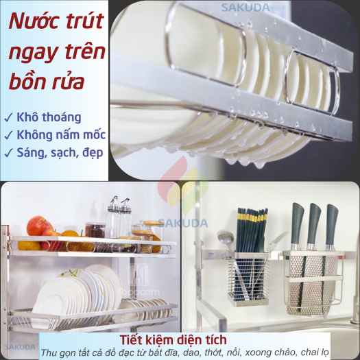 Kệ Úp Chén Bát Inox Foodcom - Kệ Chén Đa Năng Inox Để Trên Bồn Rửa - Kệ Để Chén Loại 1 tầng, Size 86cm - Hàng Chính Hãng, Bảo Hành 12 Tháng