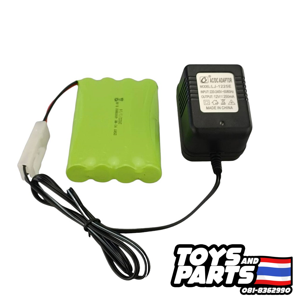 ถ่านรถบังคับ 9.6โวลต์ แบบปลั๊ก 3 รู Ni-MH 4800 mAh. พร้อมอะแดปเตอร์ ชาร์จถ่าน แบบปลั๊ก 3 รู (เสียบไฟบ้าน) ซื้อแยก/ซื้อทั้งชุด ราคา 190 บาท*ส่งฟรี