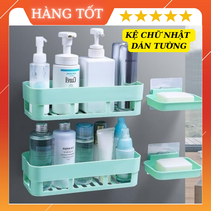 KỆ CHỮ NHẬT DÁN TƯỜNG ĐỰNG ĐỒ NHÀ TẮM CHỊU NẶNG TỐT - GIÁ ĐỂ XÀ PHÒNG KEM ĐÁNH RĂNG CÓ RÃNH THOÁT NƯỚC SIÊU SẠCH - KỆ NHÀ TẮM - KỆ ĐỰNG ĐỒ NHÀ BẾP [SALE SỐC]