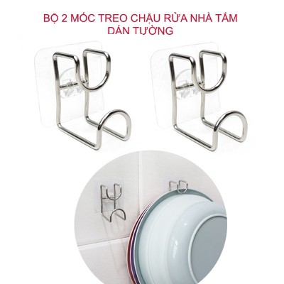 Móc Treo Thau, Chậu, đồ dùng Nhà Bếp Bằng Inox 304, chống rỉ , dán siêu dính tường không cần khoan đục