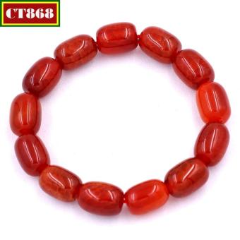 VÒNG TAY CHUỖI ĐÁ VÂN RỒNG HẠT HÌNH BẦU 10MM X 14MM ( ĐỎ )