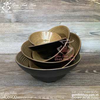 Bát chiết yêu Bát Tràng giả cổ men đen lòng gốm