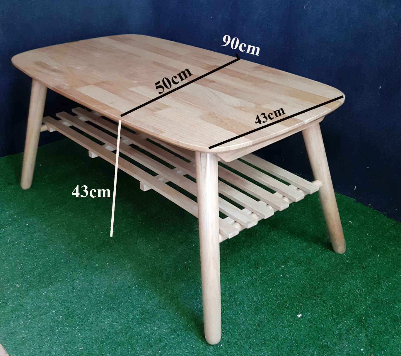 [HCM]Bàn trà/sofa 2 tầng chân xếp gọn 90x50x43cm bằng gỗ cao su