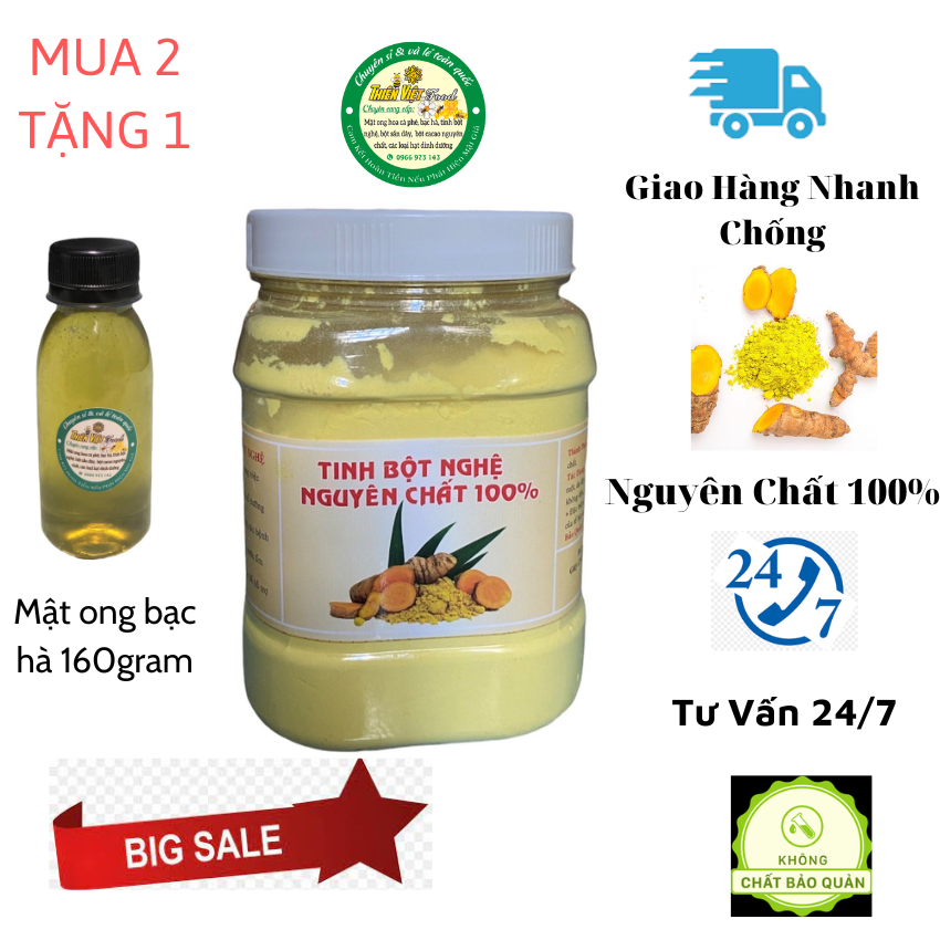 Tinh bột nghệ nguyên chất Thiên Việt Hộp 500G - Hỗ trợ đau dạ dày tiêu hóa, tốt cho sức khỏe và làm đẹp