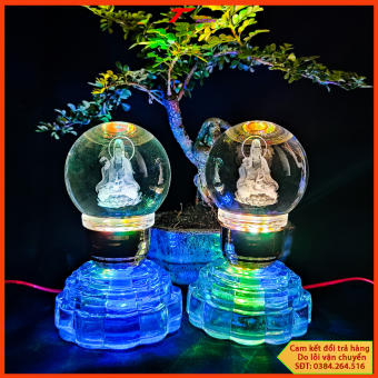 Pha lê phật quan âm, chưng bàn thờ quan âm, bàn thờ phật, trang trí tủ thờ (PL15QA)