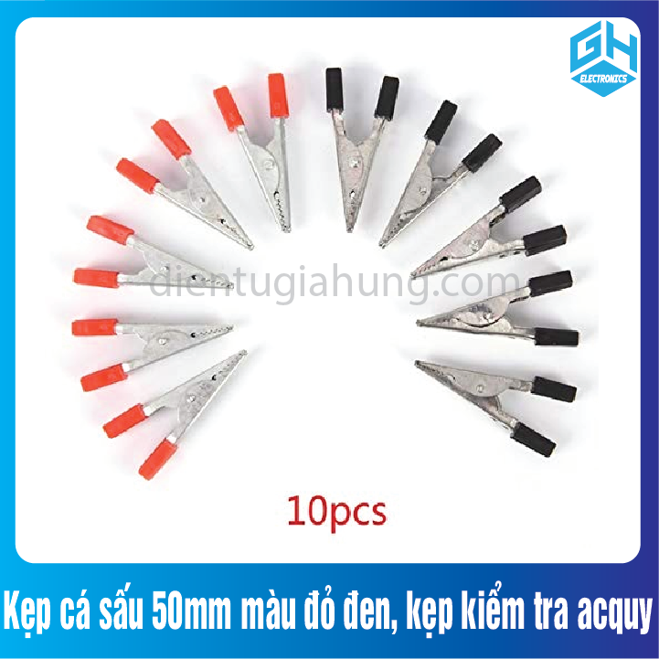 COMBO 10 chiếc Kẹp cá sấu 50mm màu đỏ đen, kẹp kiểm tra acquy