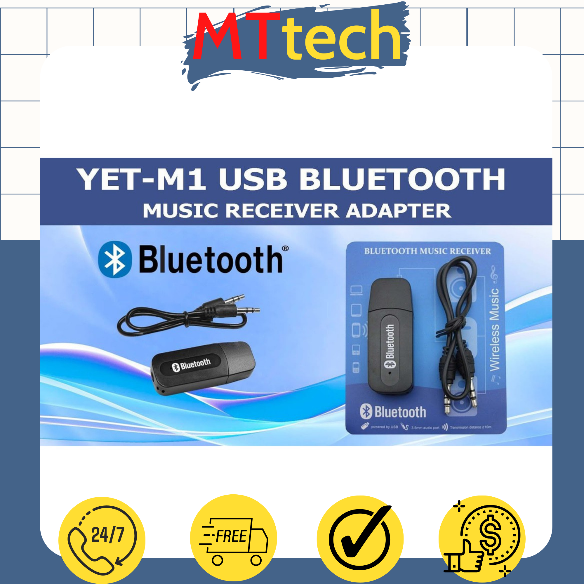 Thiết bị tạo bluetooth cho loa và Âmly bắt sóng 10m chuẩn stereo, USB bắt Bluetoothe biến loa thường thành không dây - MTtech