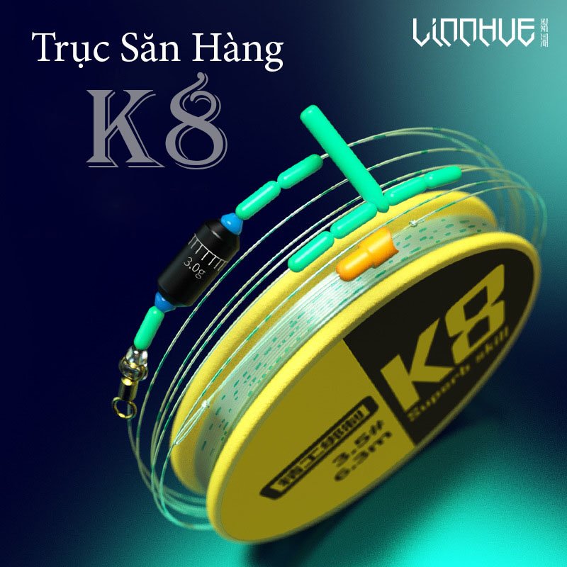 Bộ dây trục câu đơn câu đài buộc sẵn cước câu cá tàng hình đủ kích cỡ, trục săn hàng K8