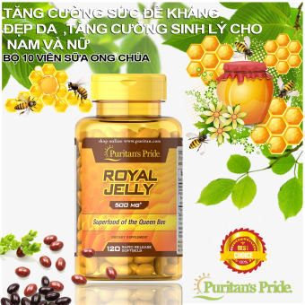 Sữa ong chúa của Mỹ Royal Jelly Puritan's Pride giúp đẹp da ,giảm cân giảm căng thẳng mệt mỏi uể oải 500mg 10 viên dùng thử