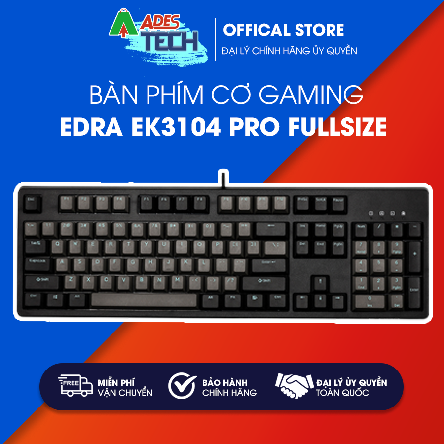 [HÀNG CHÍNH HÃNG] Bàn phím cơ Gaming EDRA EK3104 PRO Fullsize, 104 phím Type C, switch Gateron - Bảo hành 24 tháng