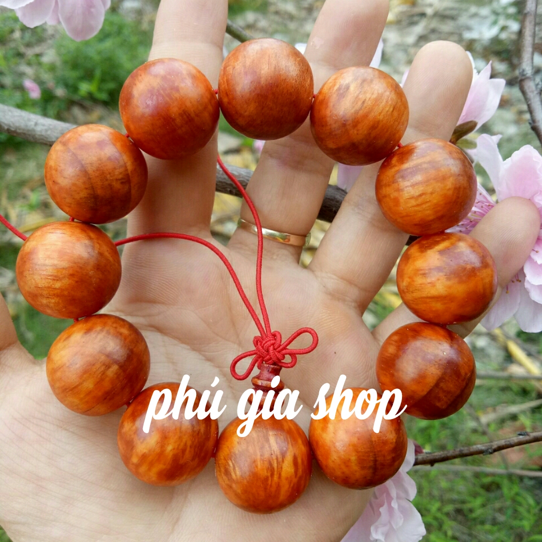 Vòng tay gỗ huyết long 20 LyVân Mộc+đỏ thấu quang