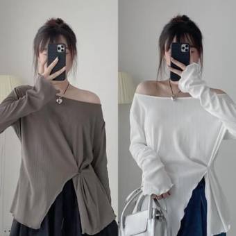 Áo thun dài tay EMIX, áo dài tay chất thun tăm, xẻ vạt, freesize dưới 60kg,  Aoxevat1048