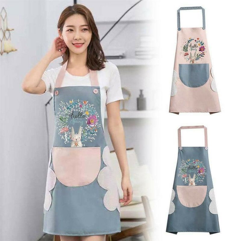 Tạp dề- tạp dề chống thấm - Tạp dề Hoa Thỏ có túi và khăn lau