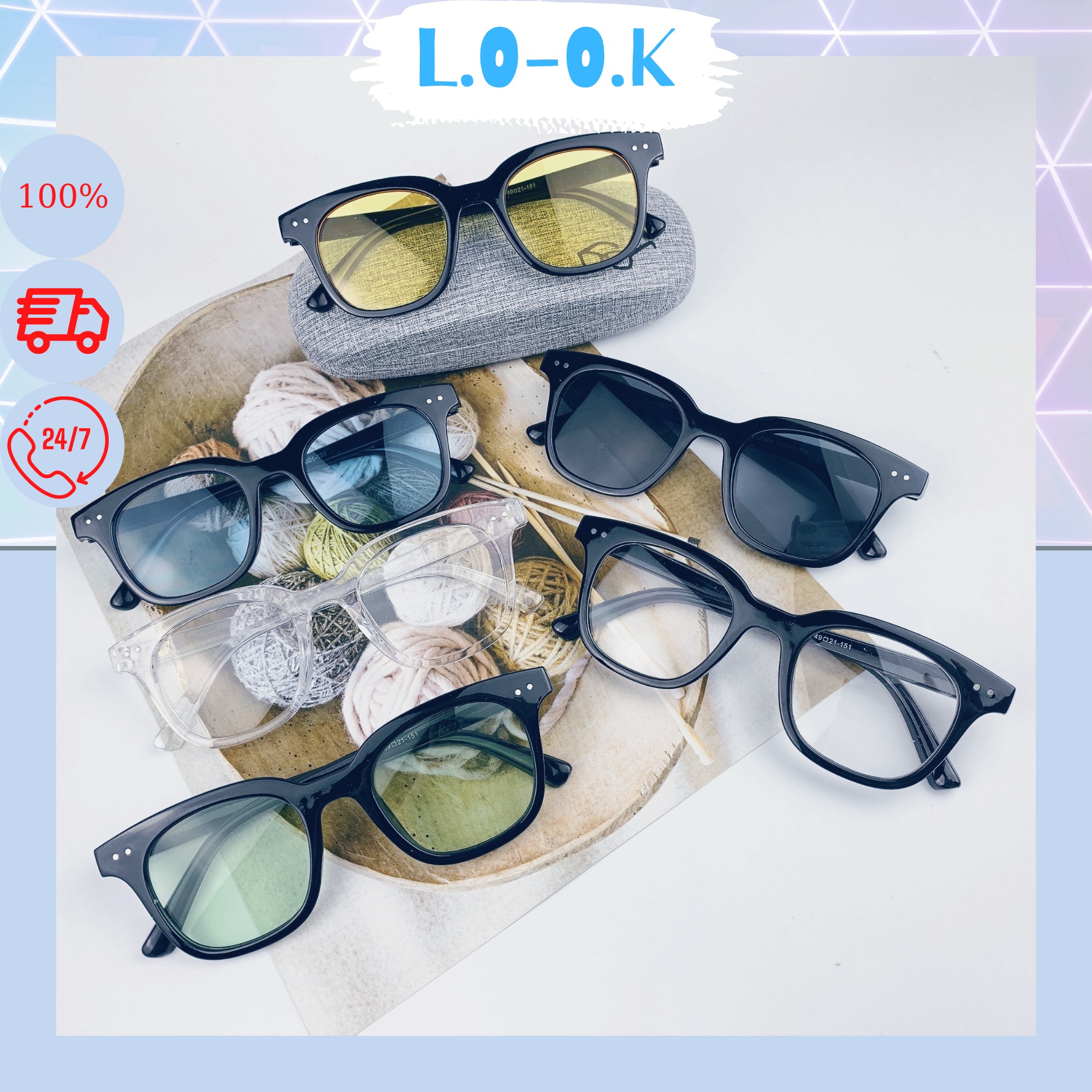 Kính mát thời trang Form vuông 2 chấm ngang nhiều màu - L.O-O.K