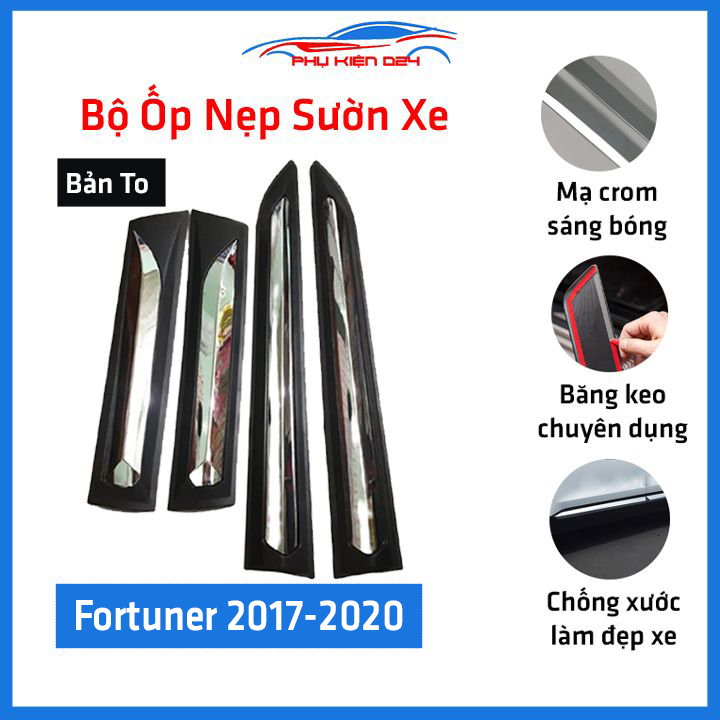Bộ ốp nẹp sườn, nẹp hông cho dòng xe Fortuner 2017-2020 Bản To mạ crom, trang trí bảo vệ cửa xe hơi