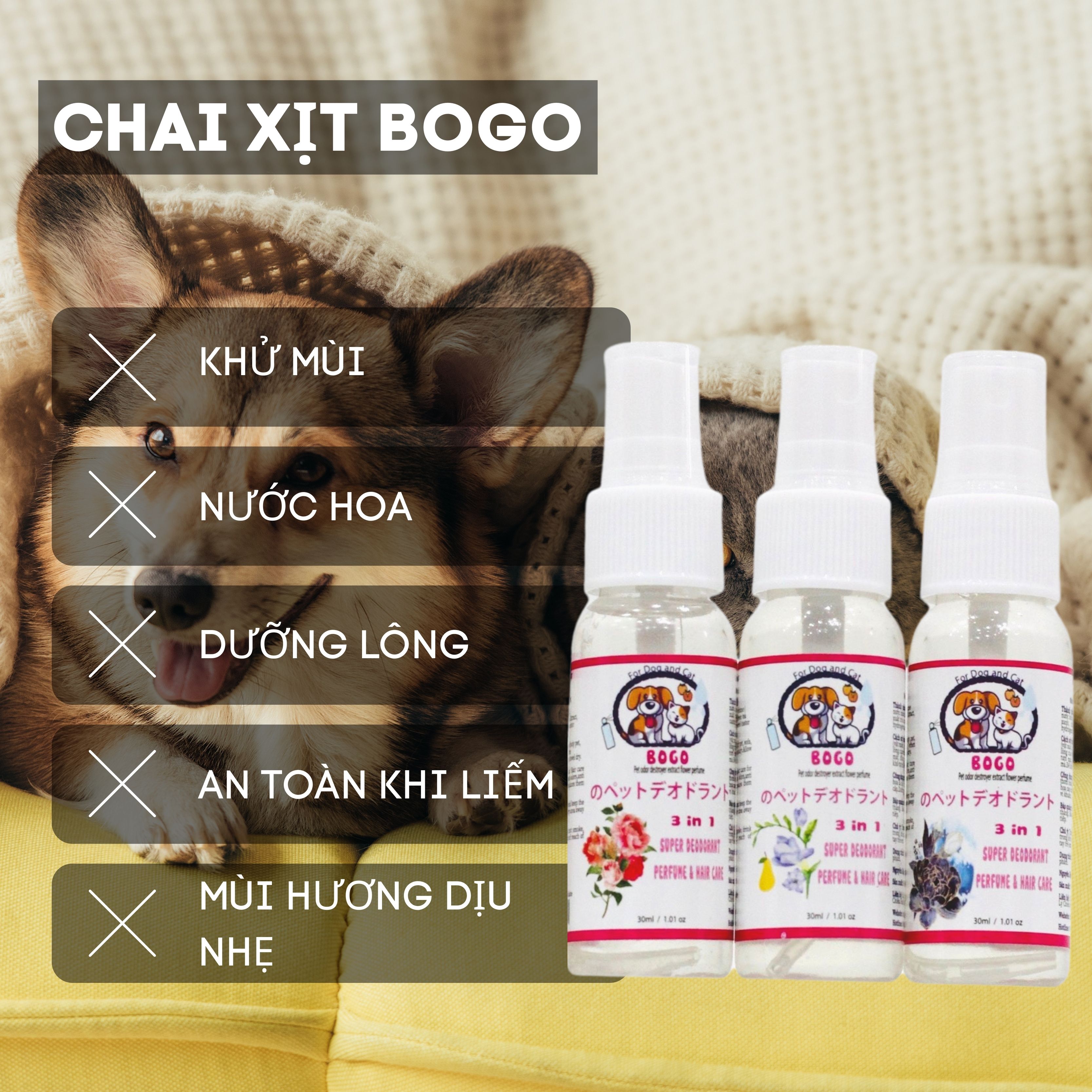 Nước hoa, khử mùi, dưỡng lông chó vật nuôi chó mèo 30ml